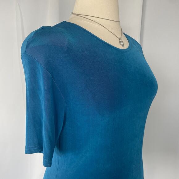 Vintage Top Size Large Blue Solid Lace Fringe Hem Boho Casual Stretch Y2K 90s - Picture 4 of 13